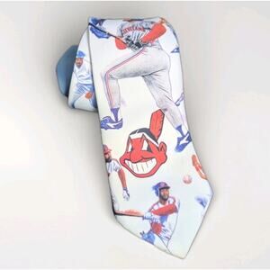 Vintage 1991 Ralph Marlin Tim Peterson Cleveland Indians Neck Tie USA Logo White